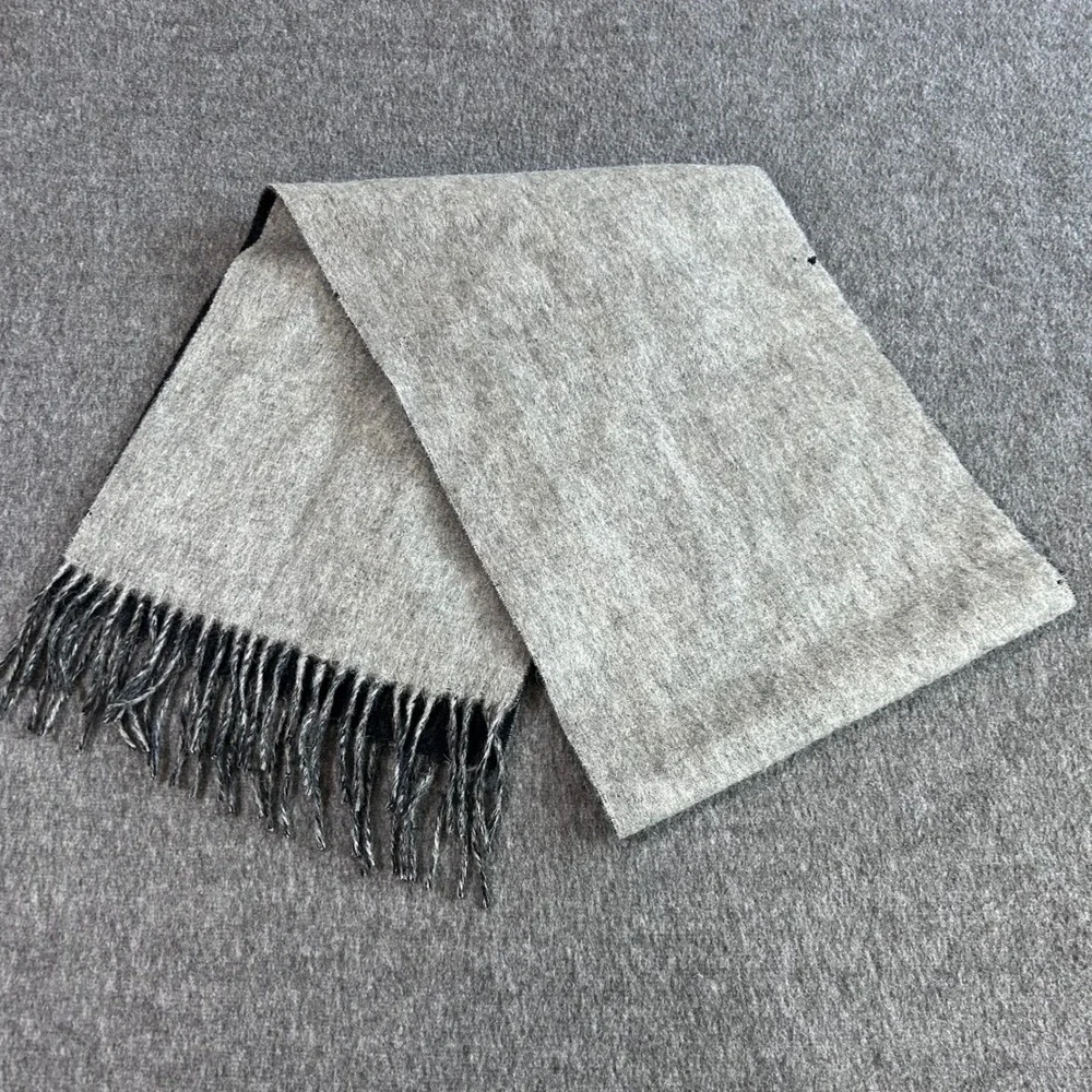 Gray Reversible Wool Cashmere Blend Fringed Scarf Charcoal Two Tone 12x72